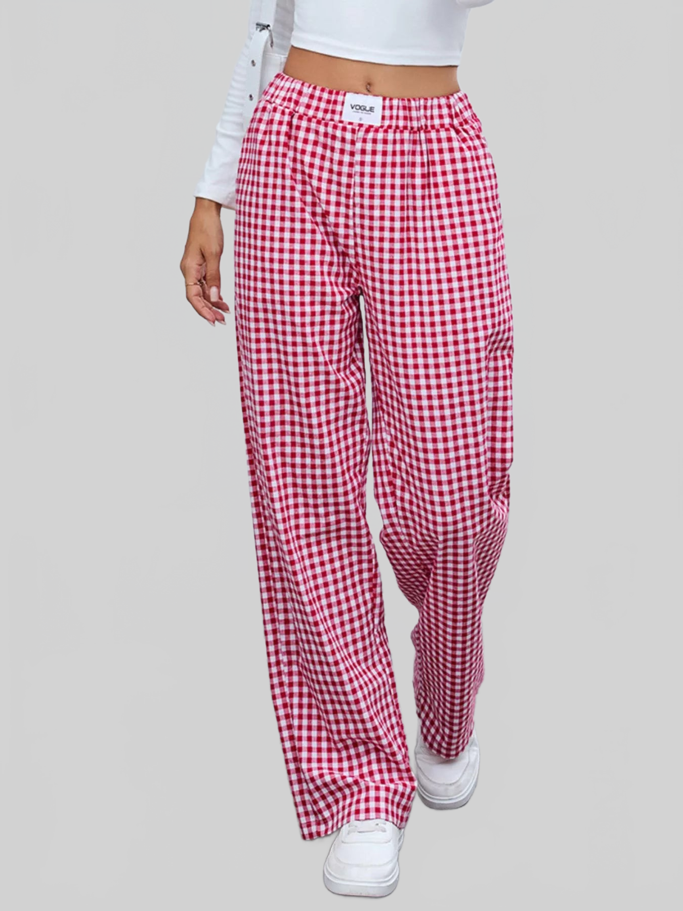 Women Plaid Wide Leg Casual Pants nicholesgifts