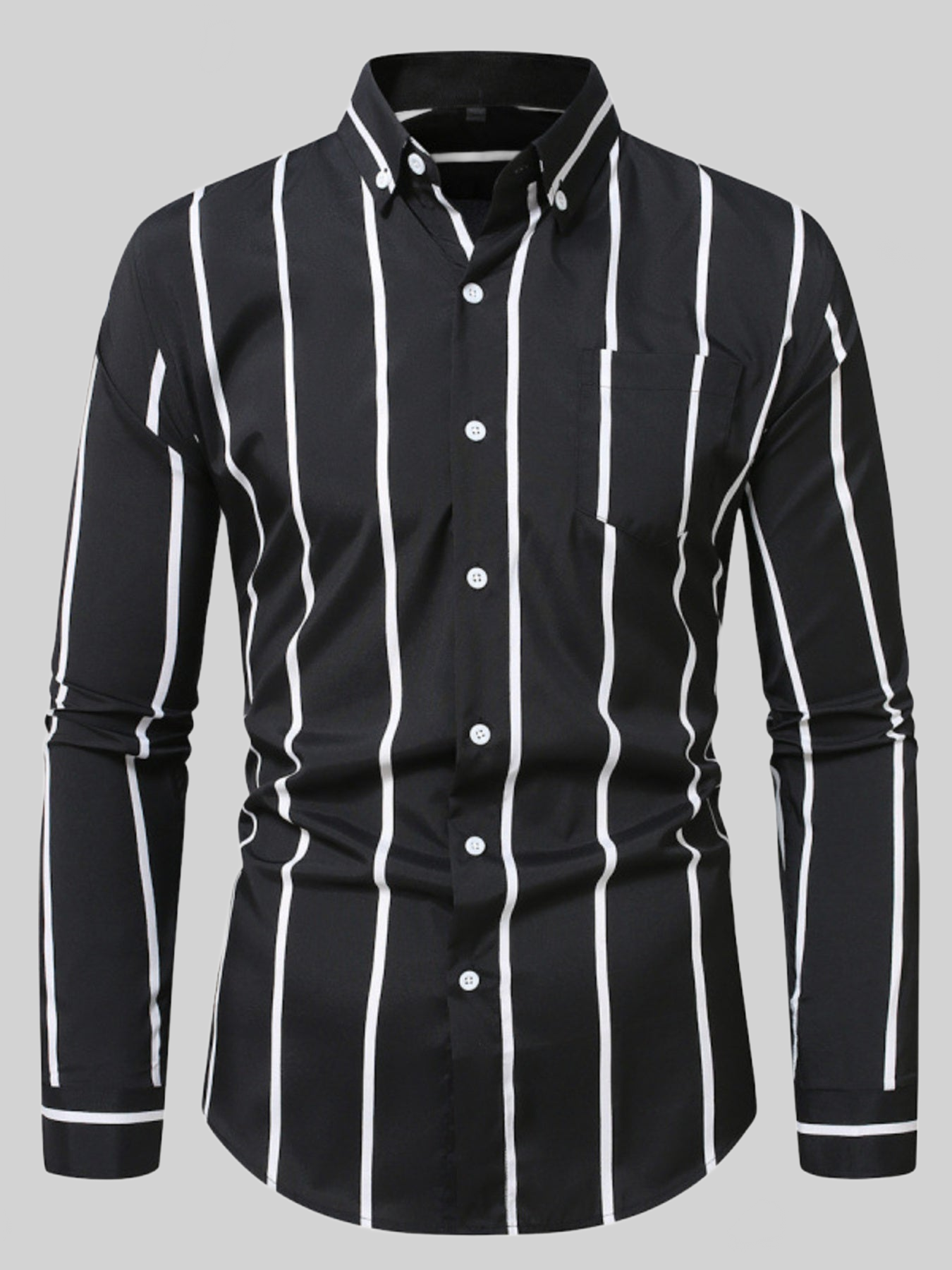 Men's Plus Size Slim Fit Striped Button Up Shirt nicholesgifts