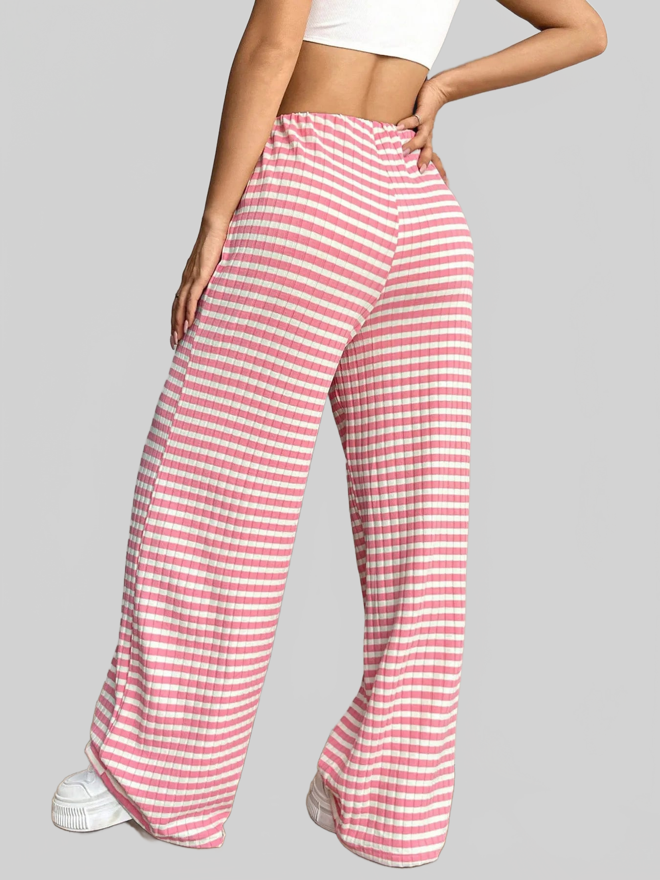 Women Striped Wide Leg Drawstring Pants nicholesgifts
