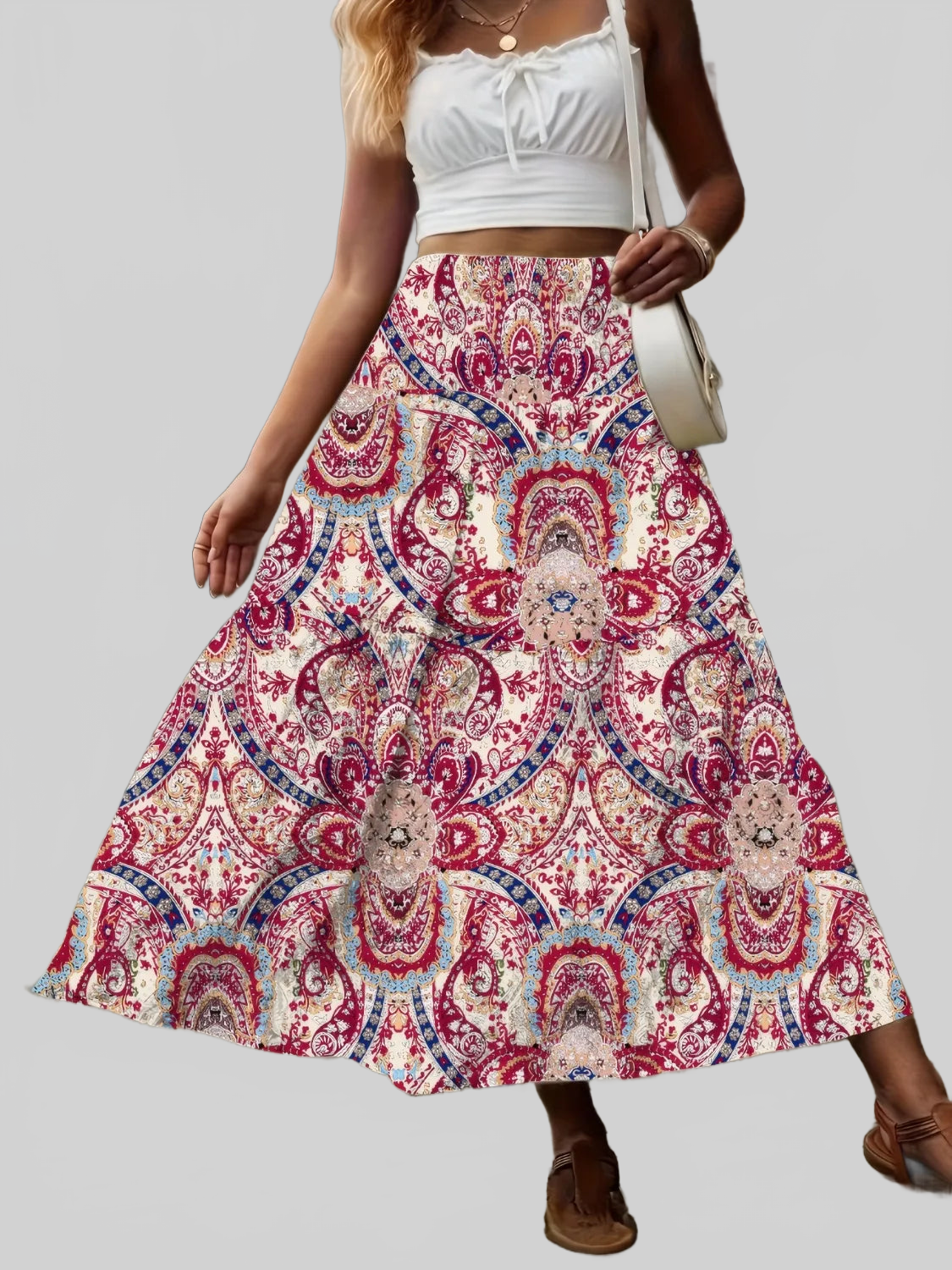 Smocked Printed High Waist Skirt nicholesgifts