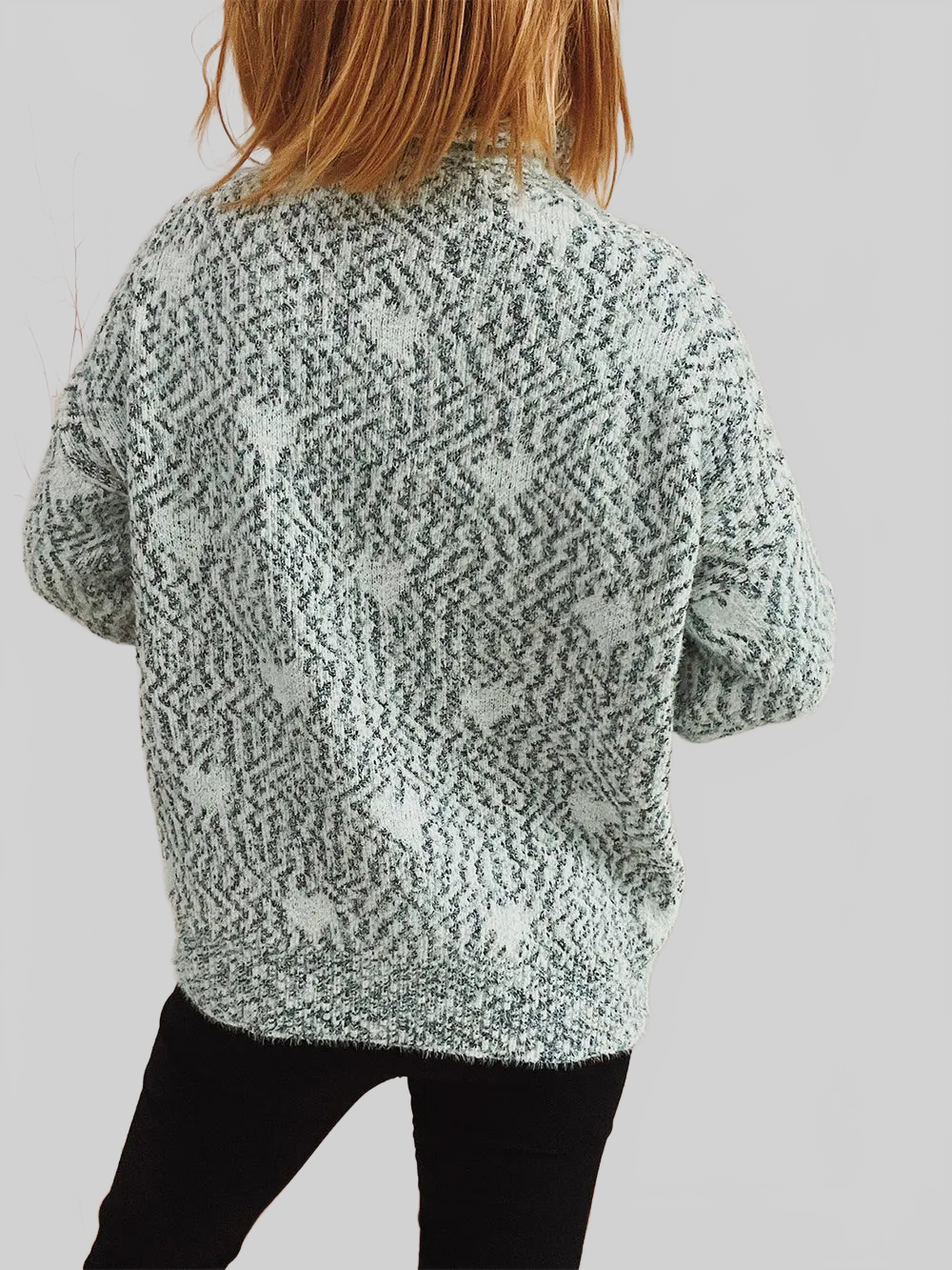 Women Heart Heathered Turtleneck Drop Shoulder Pullover Sweater nicholesgifts
