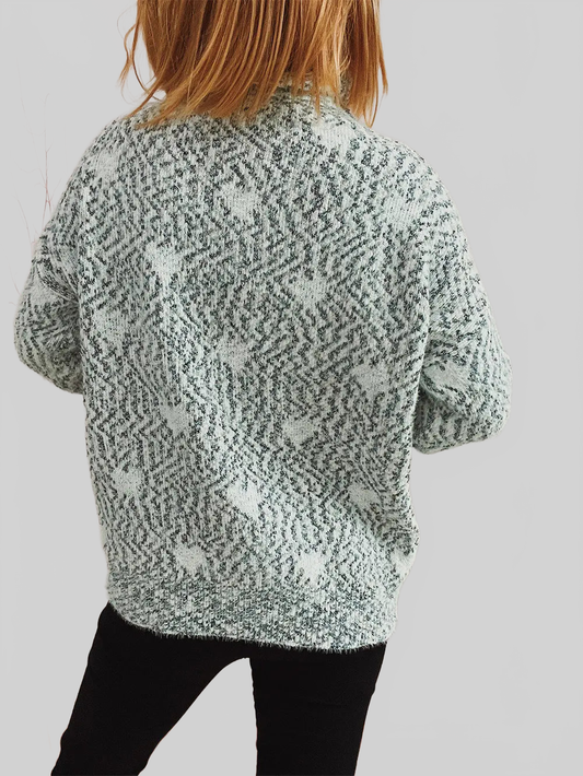 Women Heart Heathered Turtleneck Drop Shoulder Pullover Sweater nicholesgifts