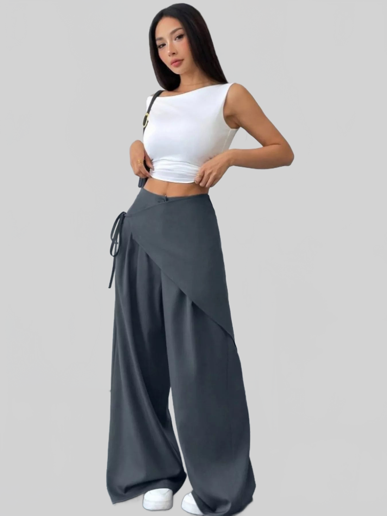 Women Wrap-Front Wide-Leg Pants nicholesgifts
