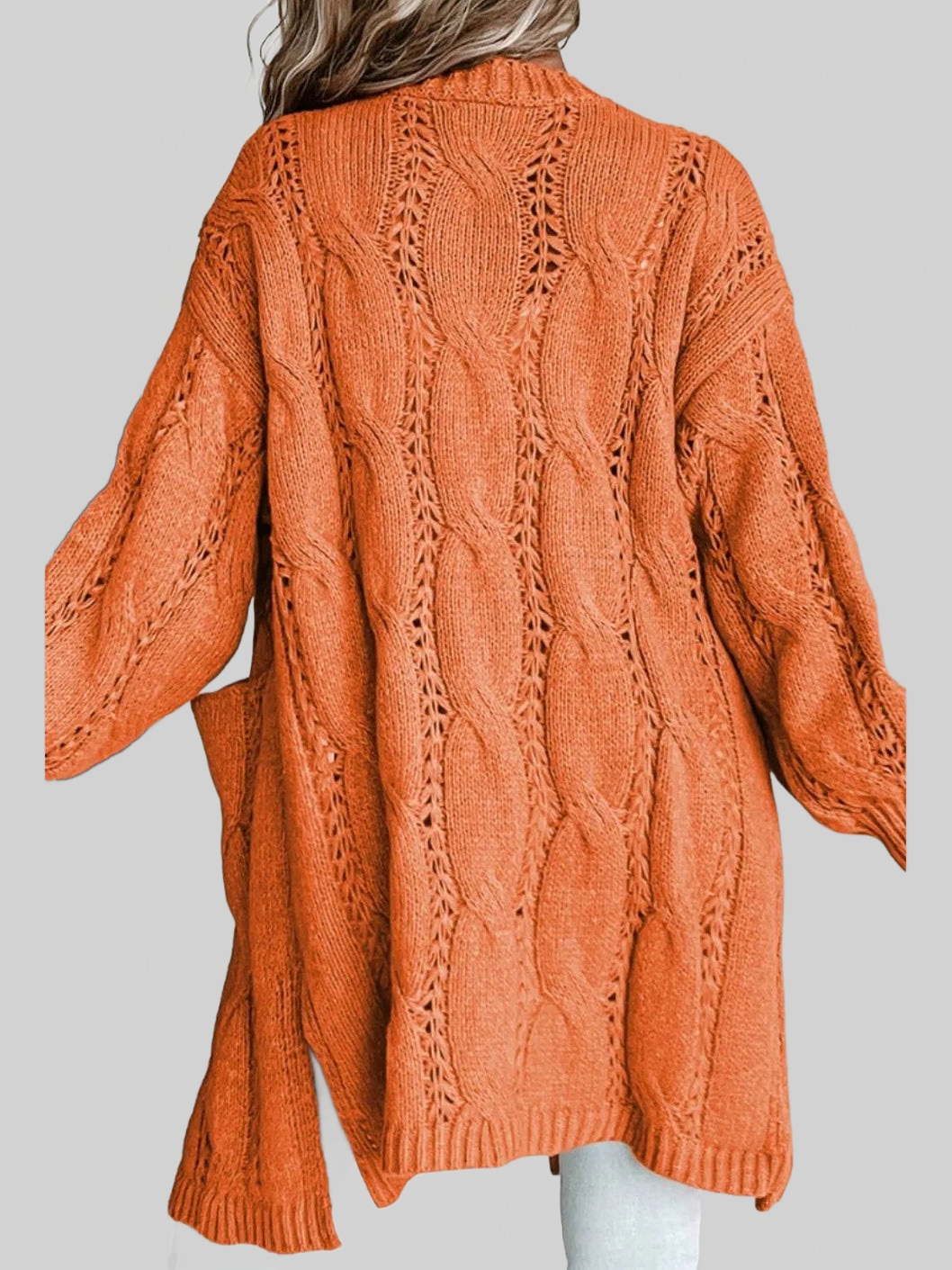 Women Cable-Knit Dropped Shoulder Slit Cardigan nicholesgifts