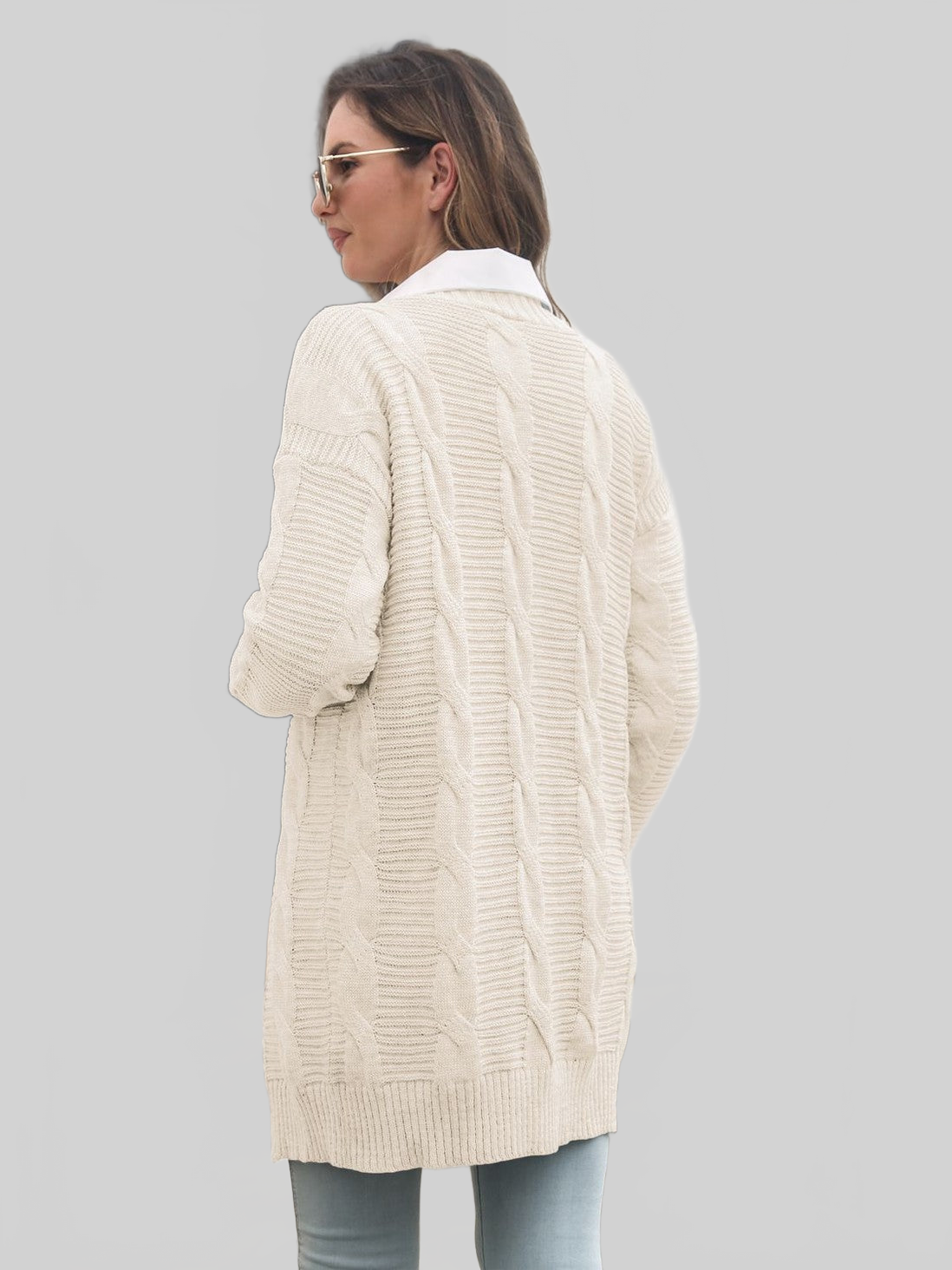 Women Open Front Cable-Knit Cardigan nicholesgifts