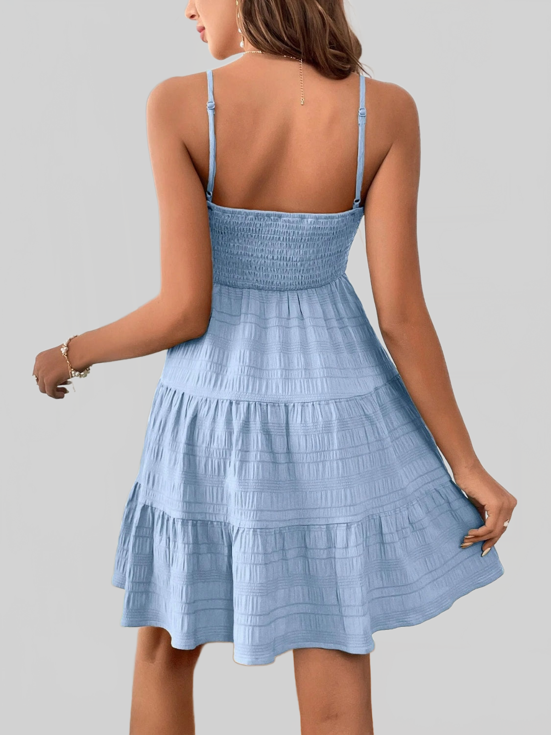 Women Smocked Tiered Sleeveless Mini Summer Dress nicholesgifts