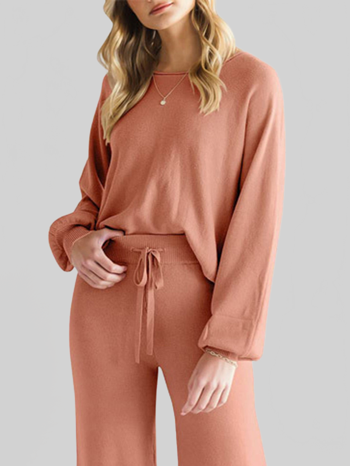Long Sleeve Lounge Top and Drawstring Pants Set nicholesgifts