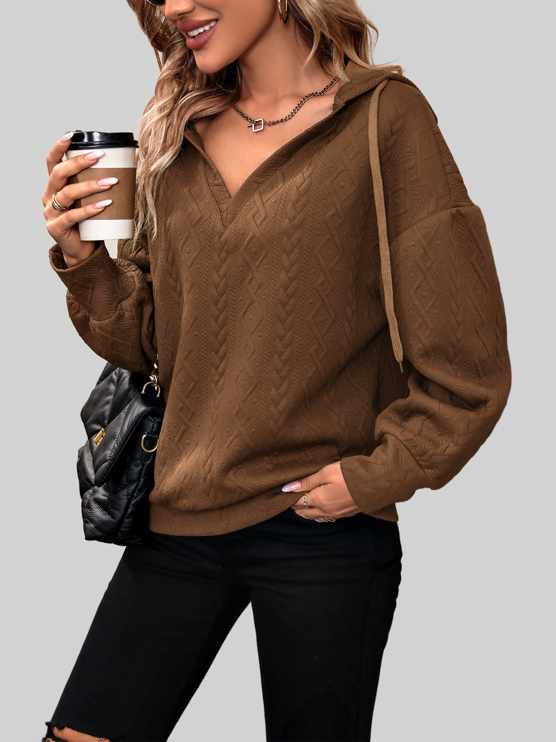 Perfee Drawstring Dropped Shoulder Long Sleeve Hoodie nicholesgifts