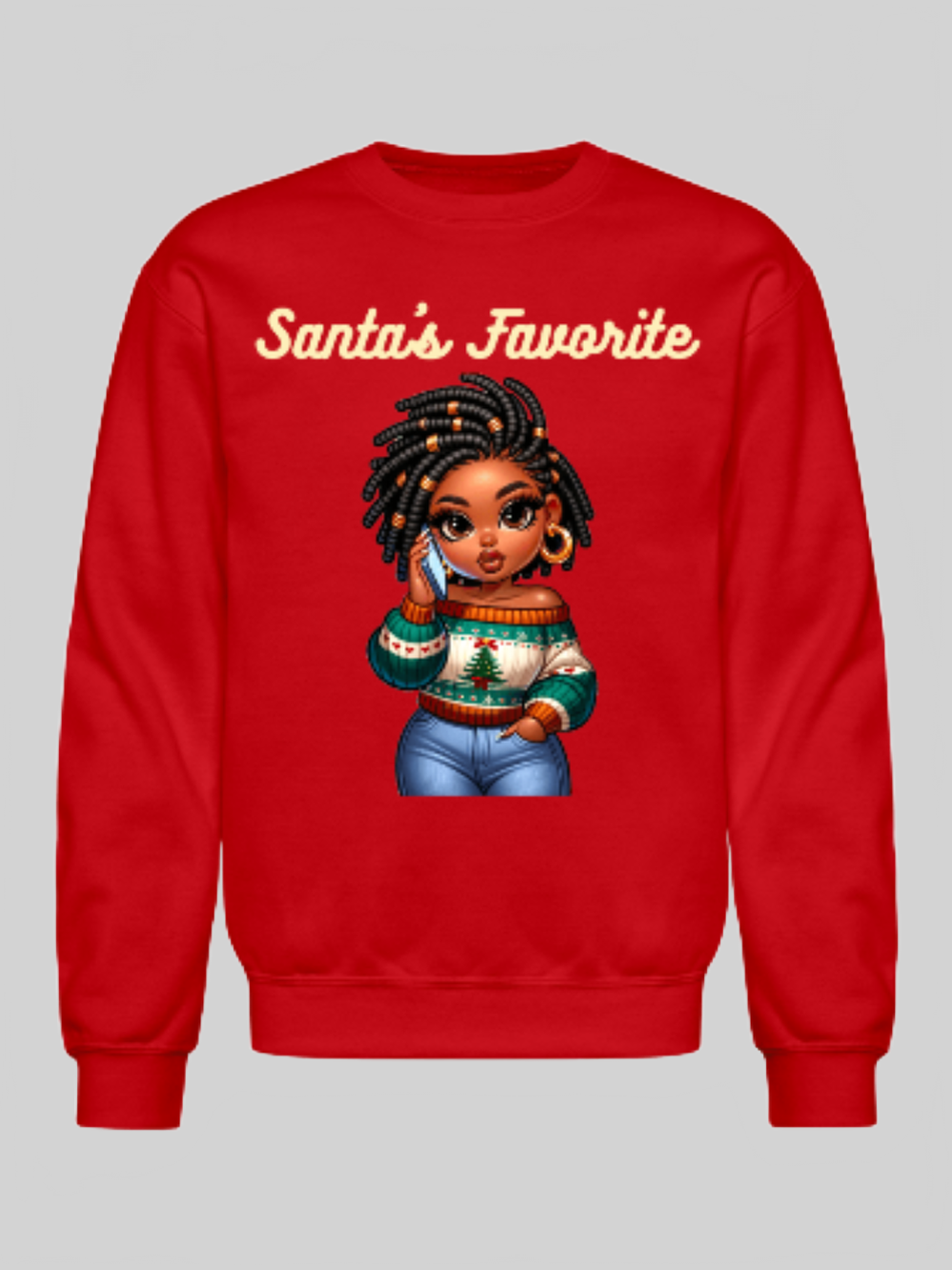 African American Women Christmas Santa's Favorite Crewneck Sweatshirt nicholesgifts