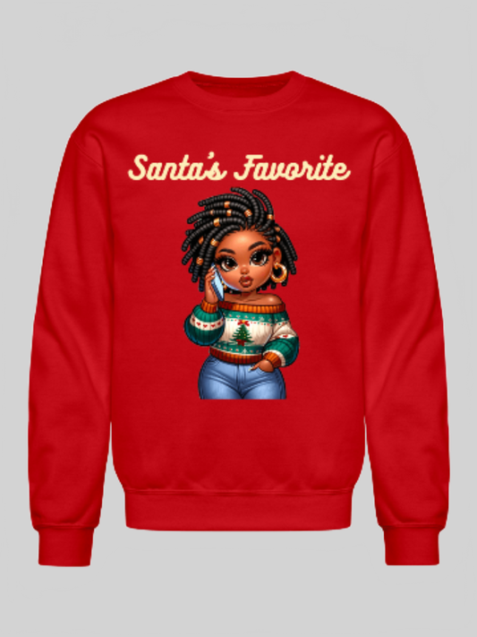 African American Women Christmas Santa's Favorite crewneck sweatshirt by Gildan, soft and comfortable midweight fabric
