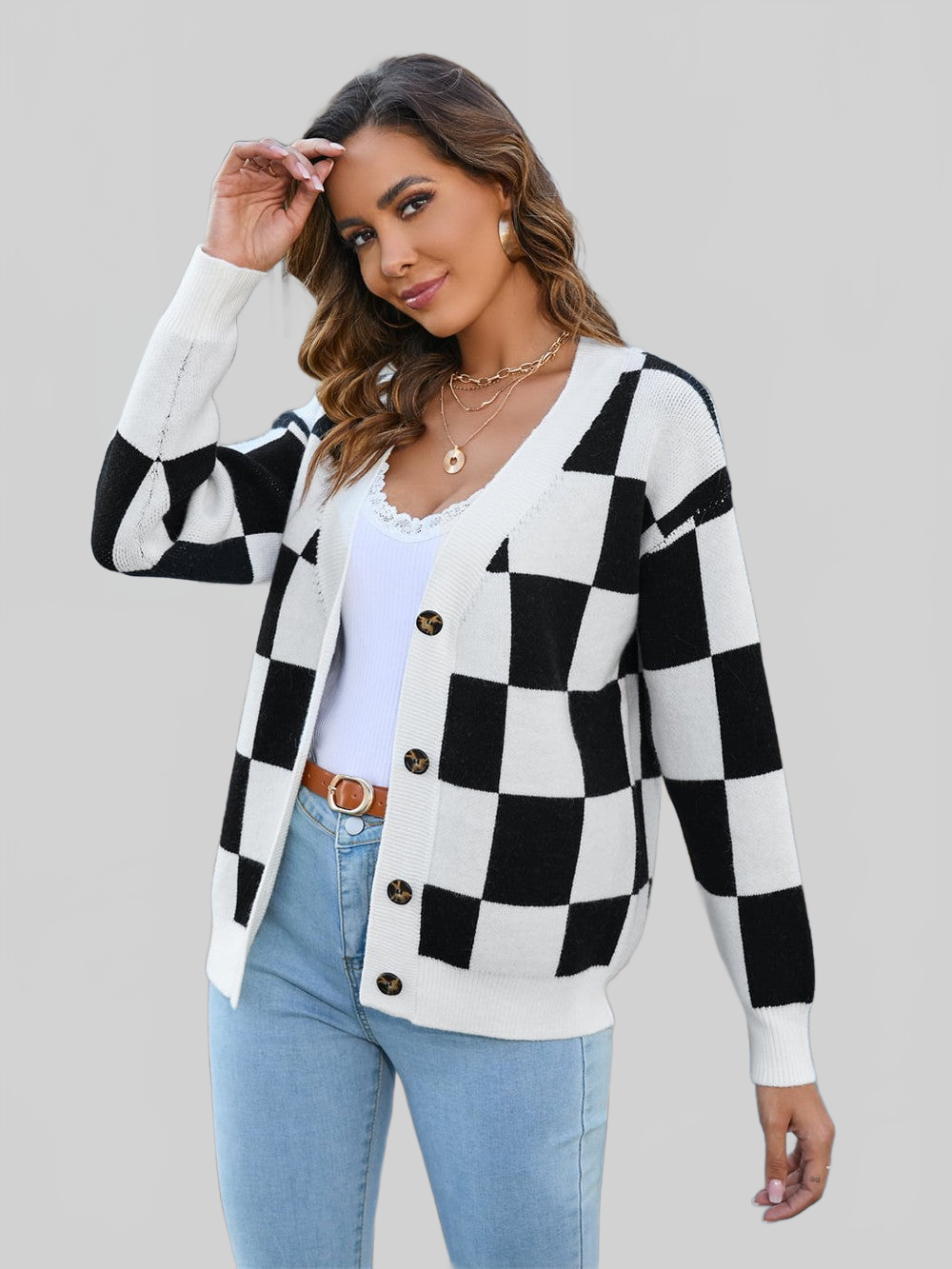 Women Angel Wings Button-Up V-Neck Dropped Shoulder Cardigan nicholesgifts