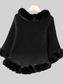 Women Fuzzy Trim Texture Three-Quarter Sleeve Poncho nicholesgifts