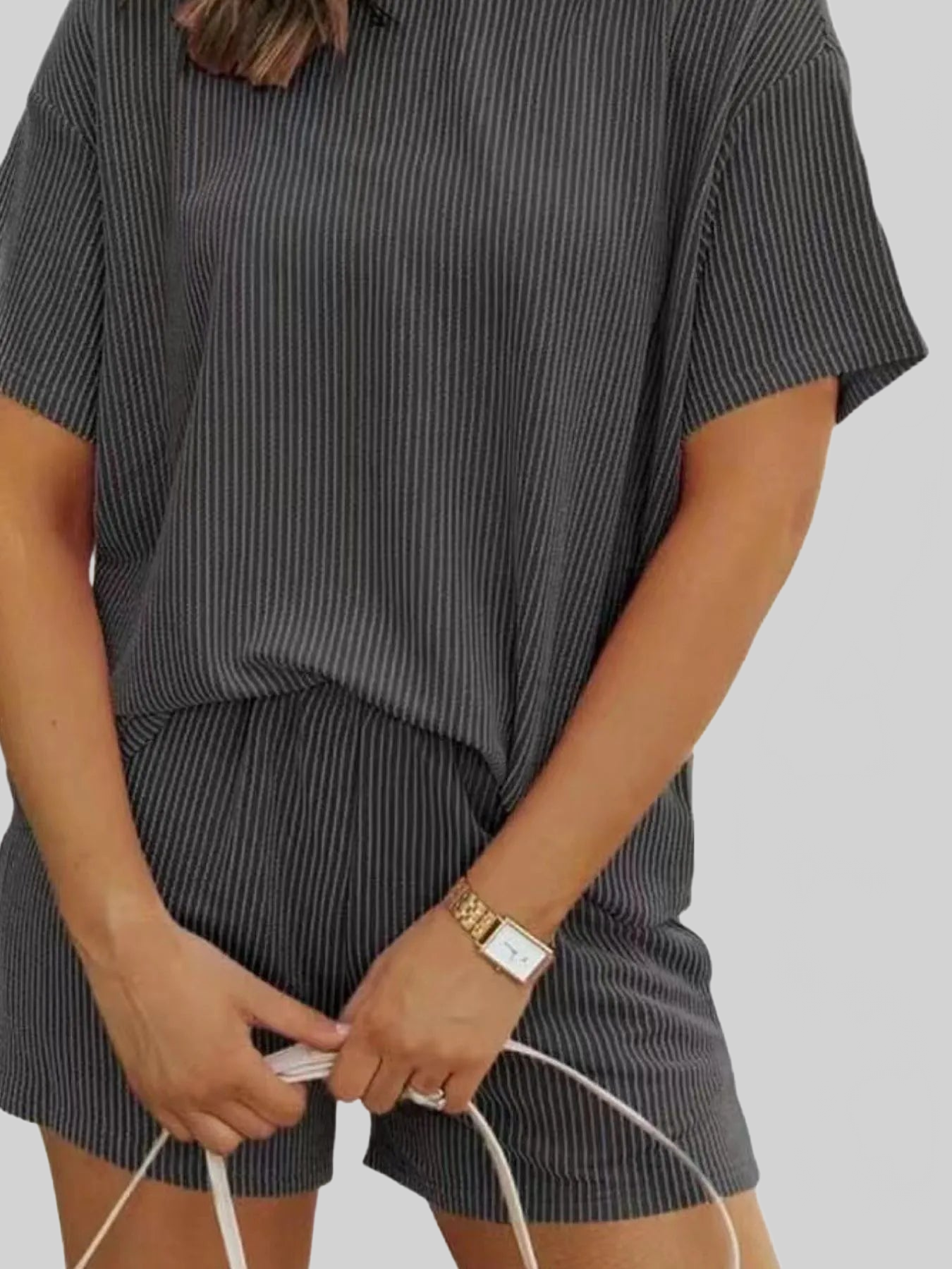 Full Size Ribbed Short Sleeve Top and Shorts Two-Piece Set Plus Size nicholesgifts
