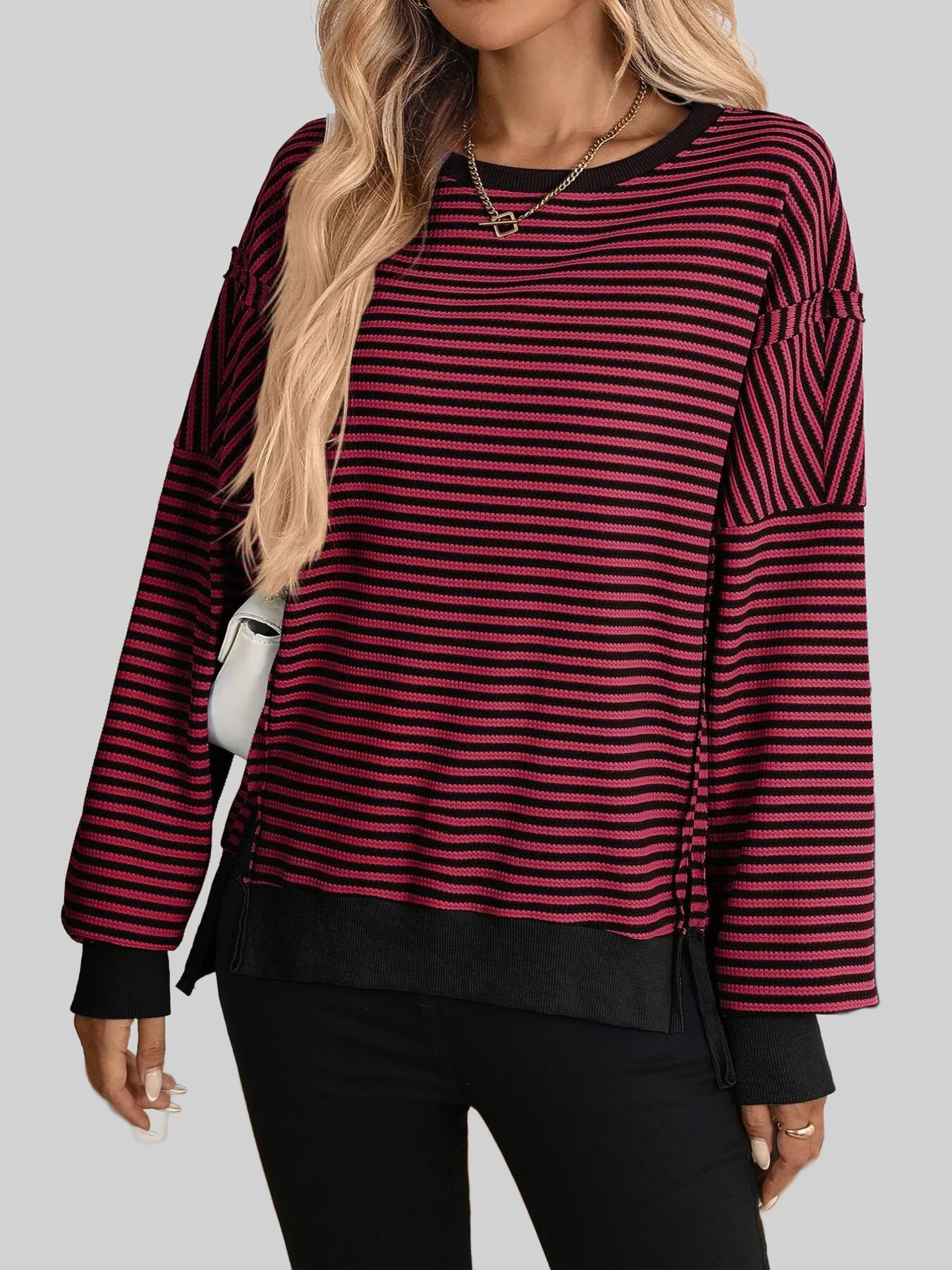 Exposed Seam Striped Contrast Sweatshirt nicholesgifts