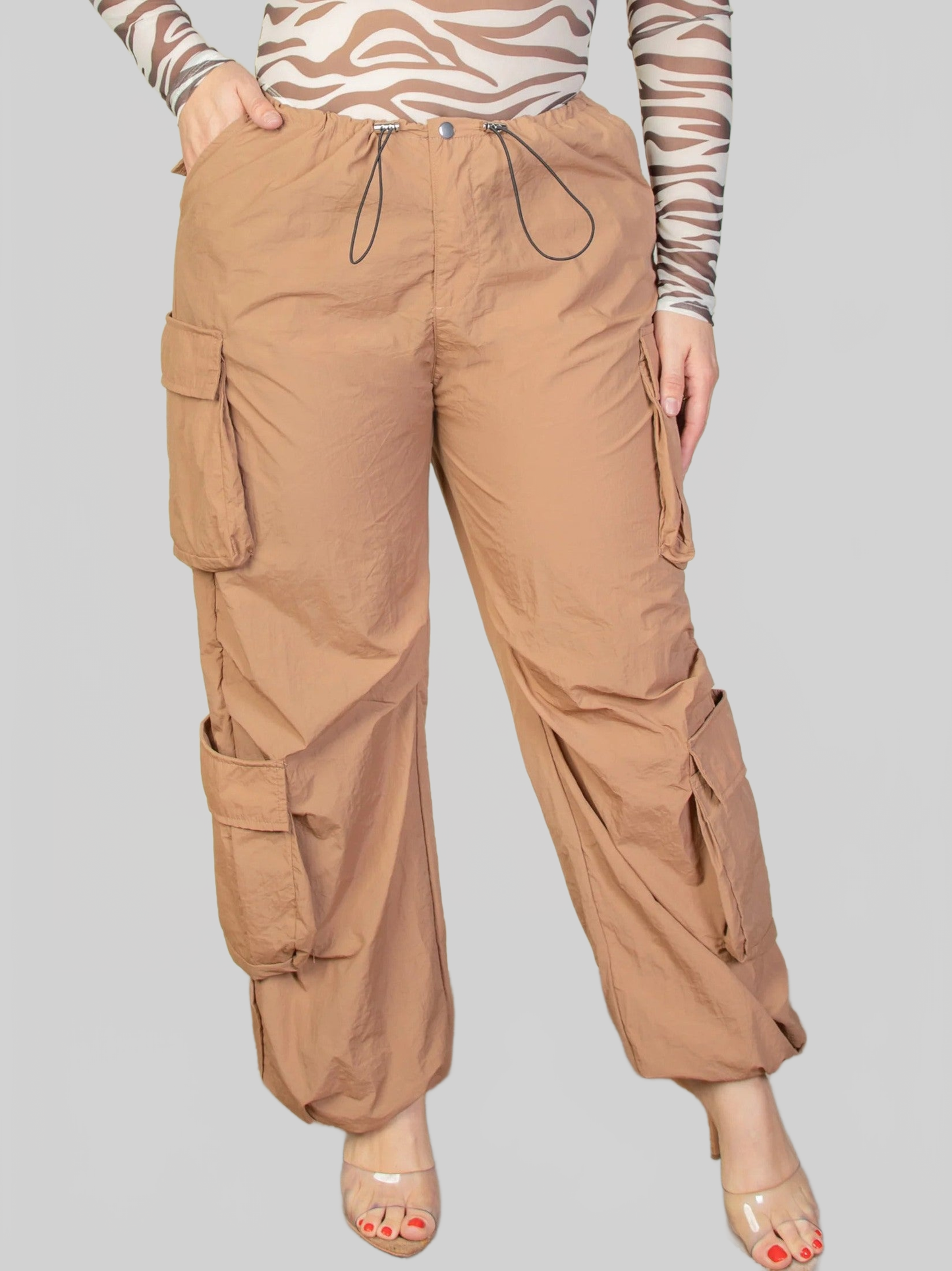 Plus Size Women Flap Pockets Drawstring Ruched Parachute Pants NicholesGifts
