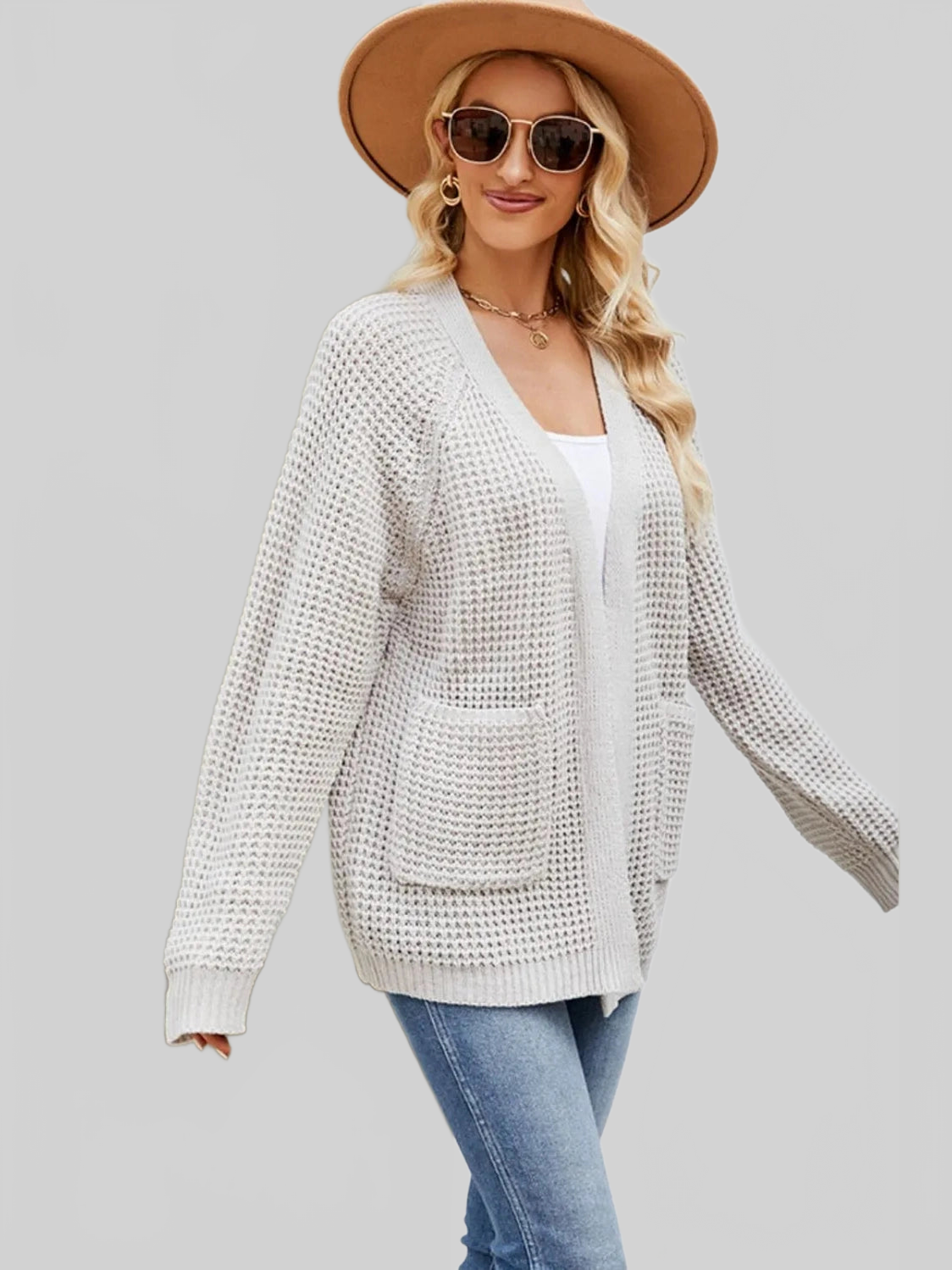 Women Open Front Raglan Sleeve Pocketed Cardigan nicholesgifts