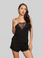 Spliced Mesh Lace Trim Cami and Shorts Pajama Set nicholesgifts