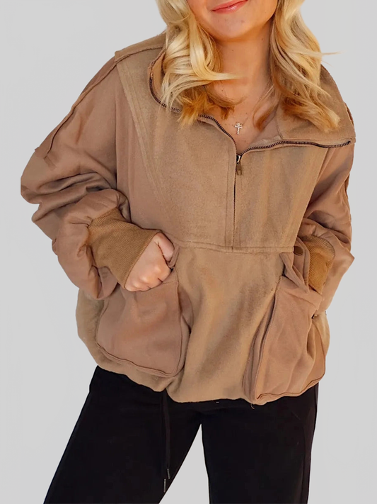 Half Zip Dropped Shoulder Sweatshirt nicholesgifts