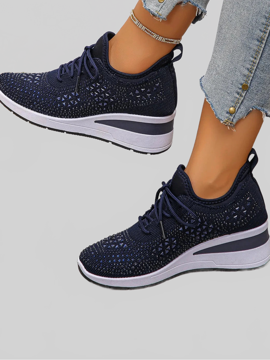 Women Breathable Mesh Rhinestone Wedge Athletic Sneakers NicholesGifts