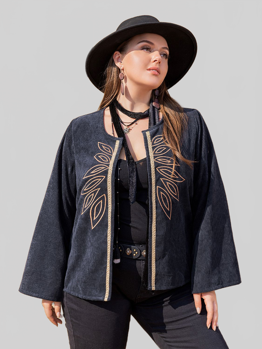 Plus Size Embroidered Open Front Jacket NicholesGifts