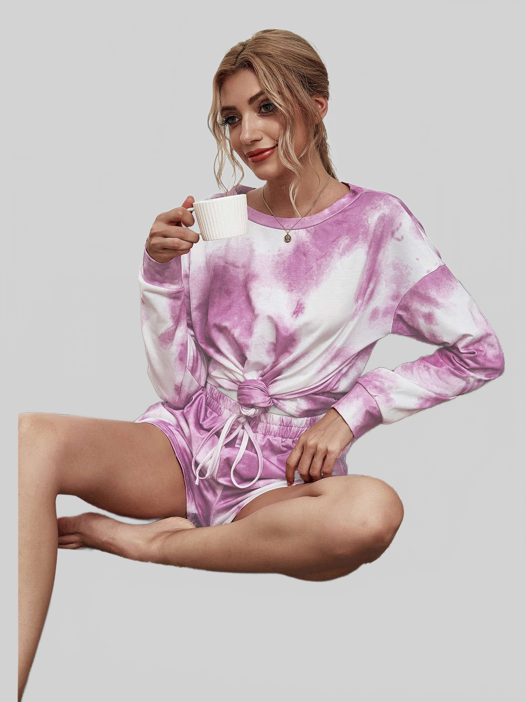 Women Tie-Dye Dropped Shoulder Top and Shorts Lounge Set nicholesgifts