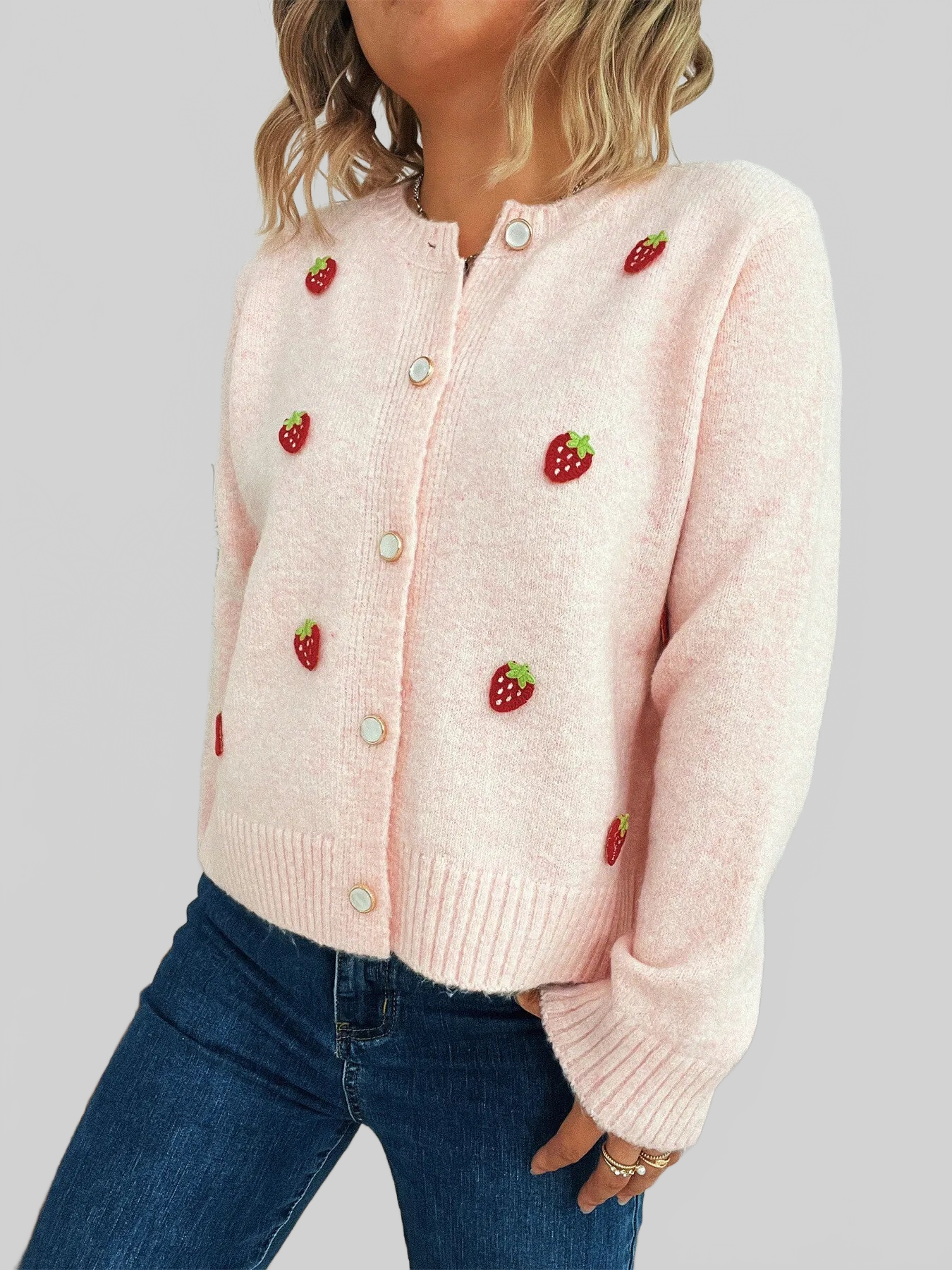 Strawberry Button Up Long Sleeve Cardigan nicholesgifts