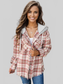 Plaid Raw Hem Drawstring Hooded Jacket nicholesgifts
