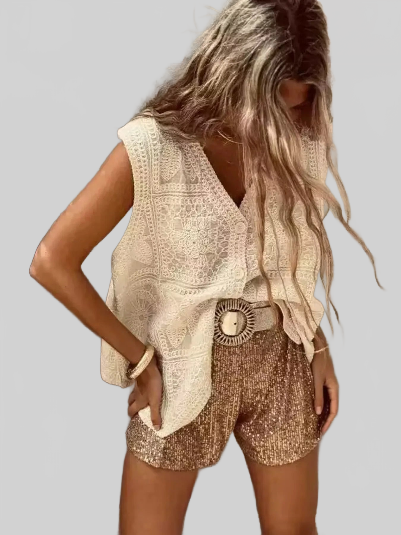 Crochet Lace V-Neck Vest nicholesgifts