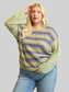 Plus Size Women Novelty Knit And Solid Knit Mixed Loose Top With Drop Down Shoulder NicholesGifts