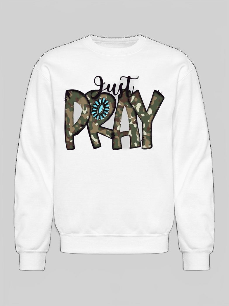 Women Just Pray Crewneck Religious Sweatshirt nicholesgifts