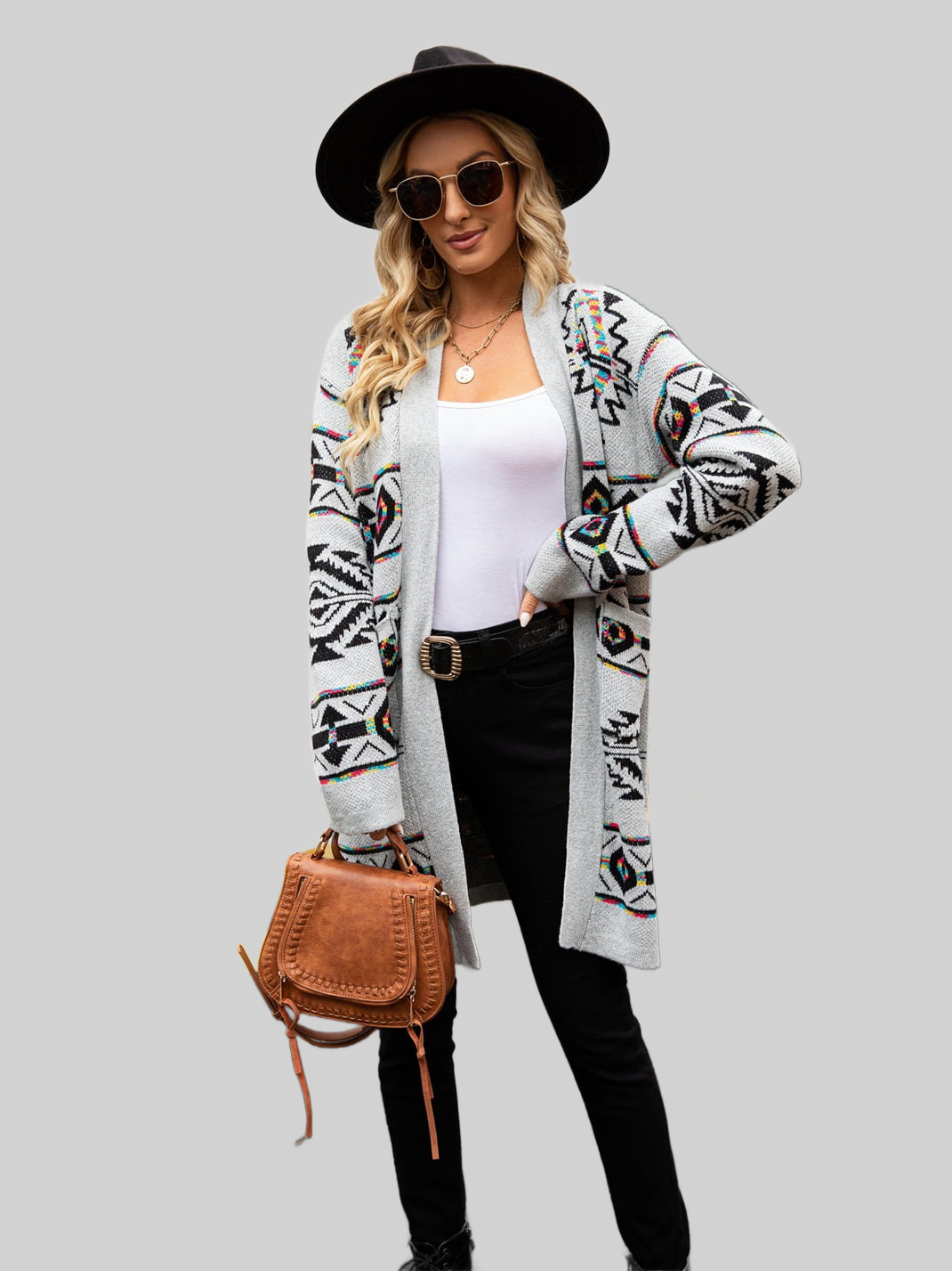 Angel Wings Printed Long Sleeve Cardigan with Pocket nicholesgifts
