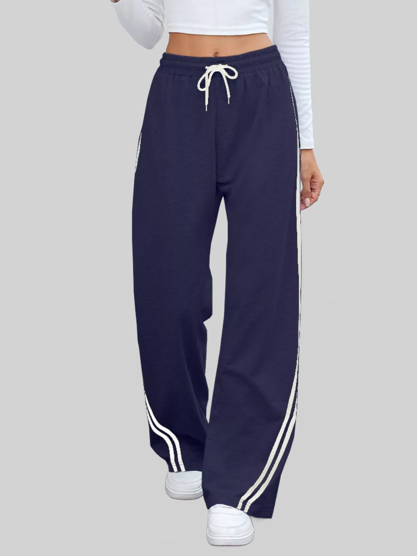 Women Side Striped Wide Leg Pants nicholesgifts