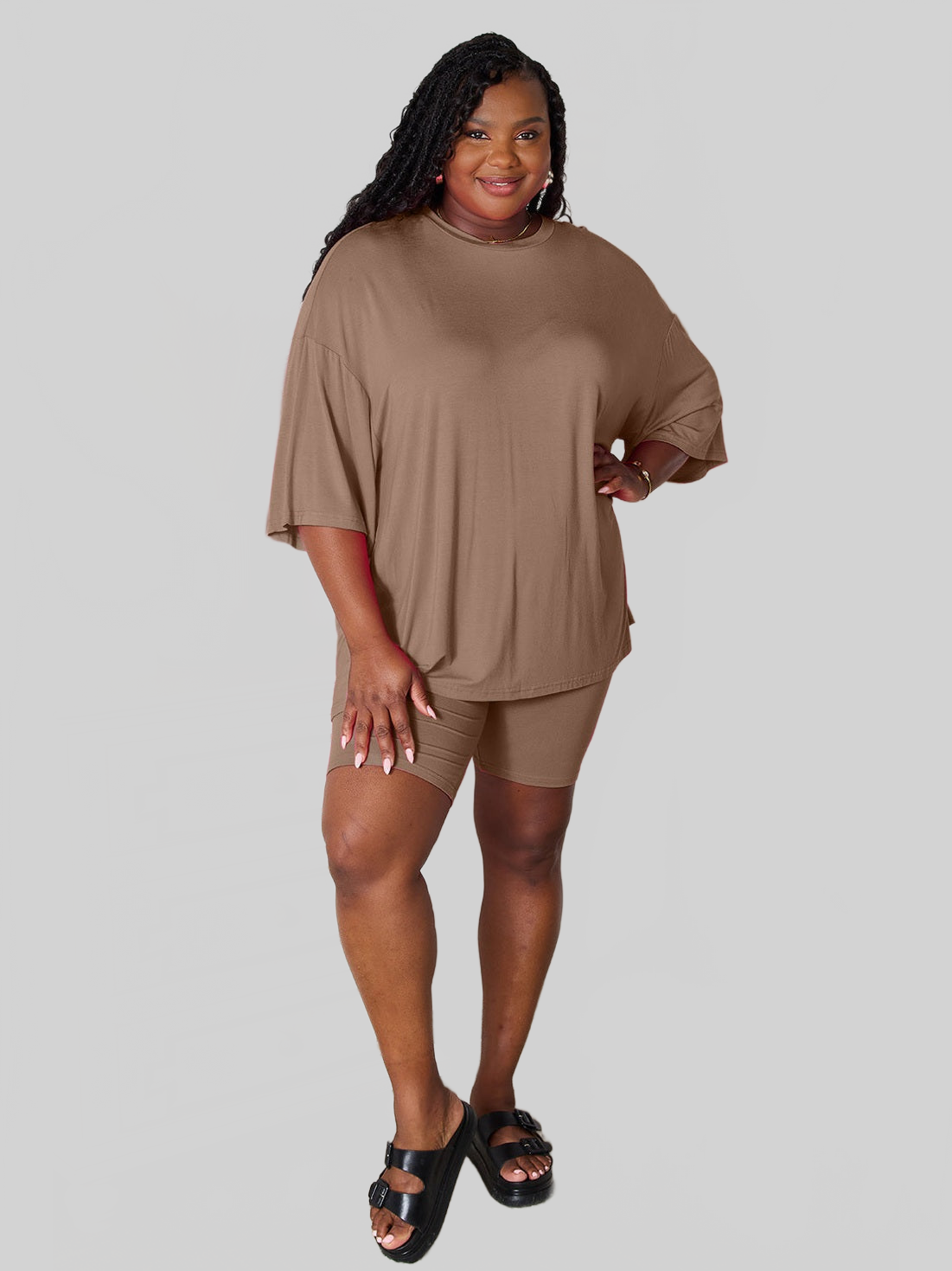 NicholesGifts Women Basic Bae Full Size Soft Rayon Three-Quarter Sleeve Top and Shorts Set nicholesgifts