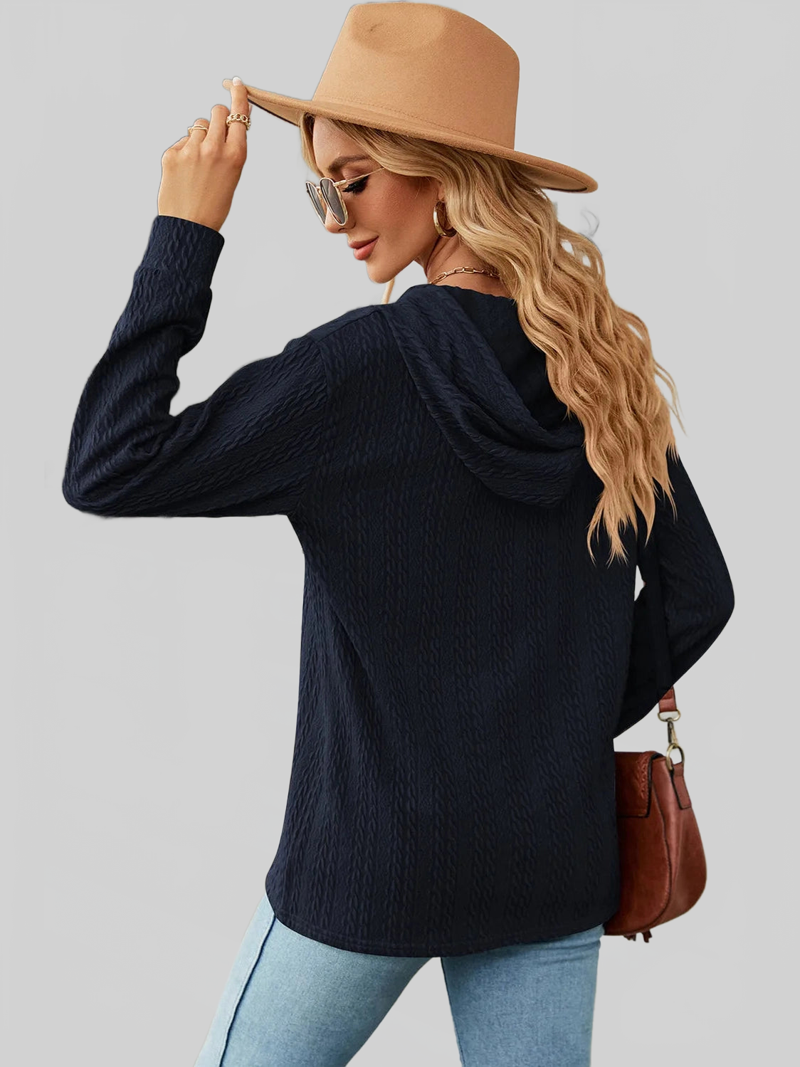 Drawstring Half Button Long Sleeve Hoodie nicholesgifts