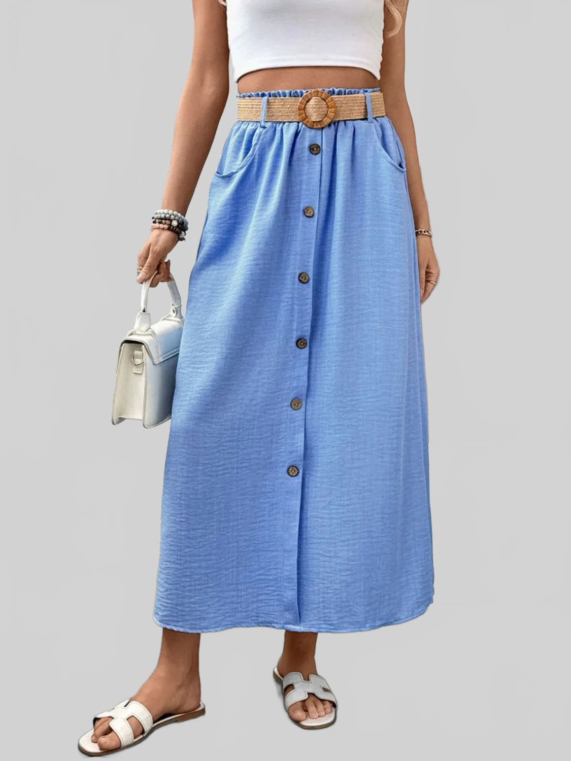 Decor Button Front Midi Skirt Trendsi