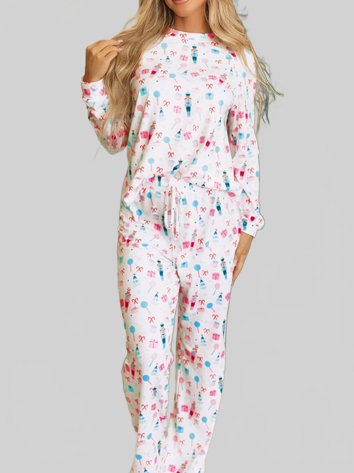 Christmas Pattern Long Sleeve Top and Wide Leg Pants Set nicholesgifts