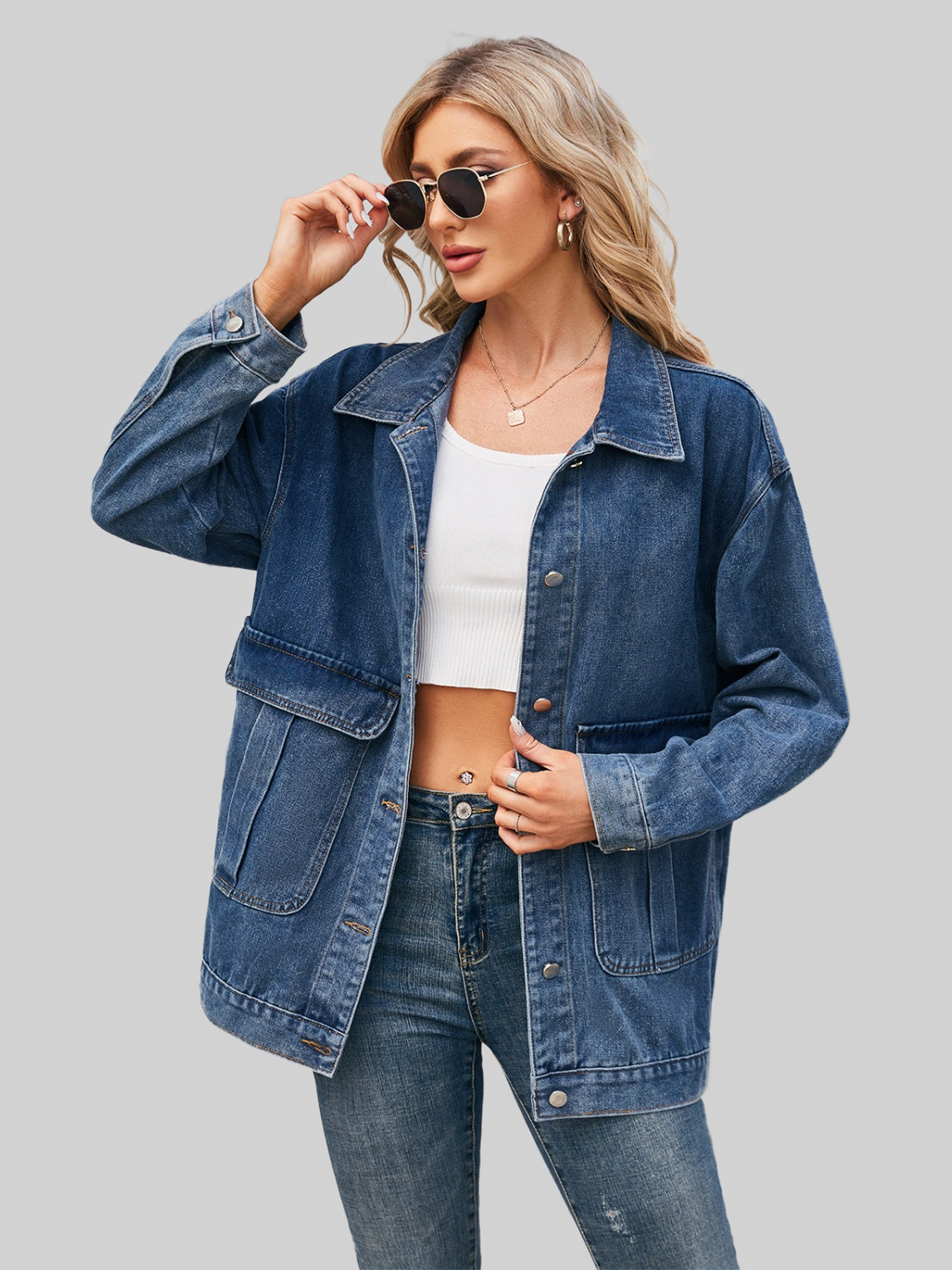 NicholesGifts Women Button Up Long Sleeve Denim Jacket NicholesGifts