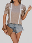 Women Lace Detail Round Neck Puff Sleeve Blouse nicholesgifts