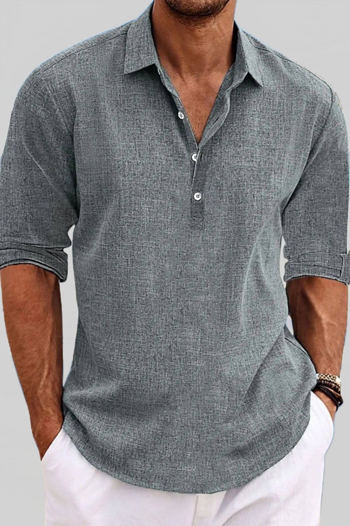 Men's Full Size Long Sleeve Henley Shirt Plus Size nicholesgifts