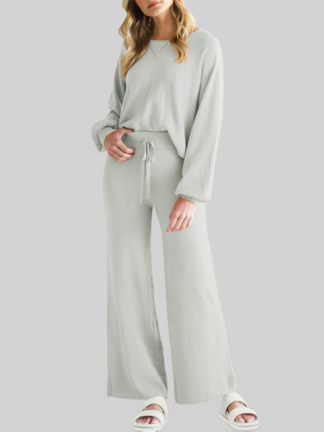 Long Sleeve Lounge Top and Drawstring Pants Set nicholesgifts