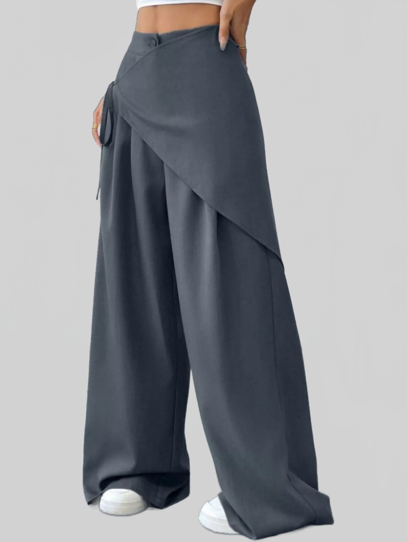 Women Wrap-Front Wide-Leg Pants nicholesgifts