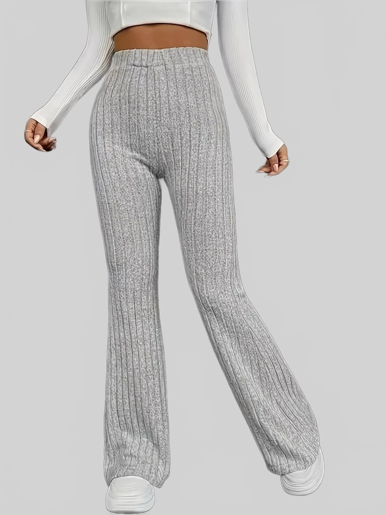Women Plus Size Ribbed Knit High Waist Flare Pants nicholesgifts
