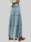 Women Button-Front Tiered Maxi Denim Skirt nicholesgifts