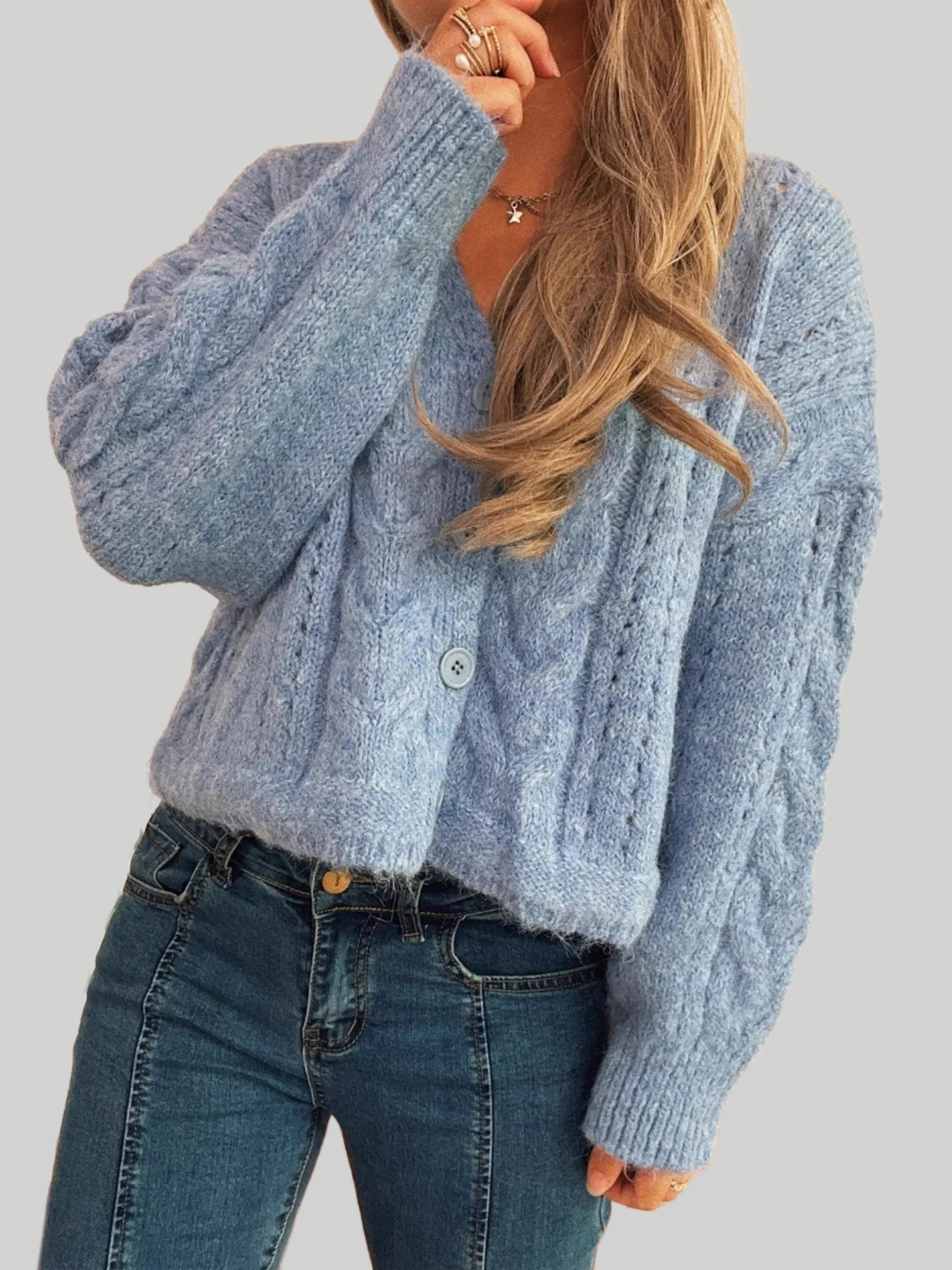 Cable Knit Button-Up Cardigan nicholesgifts