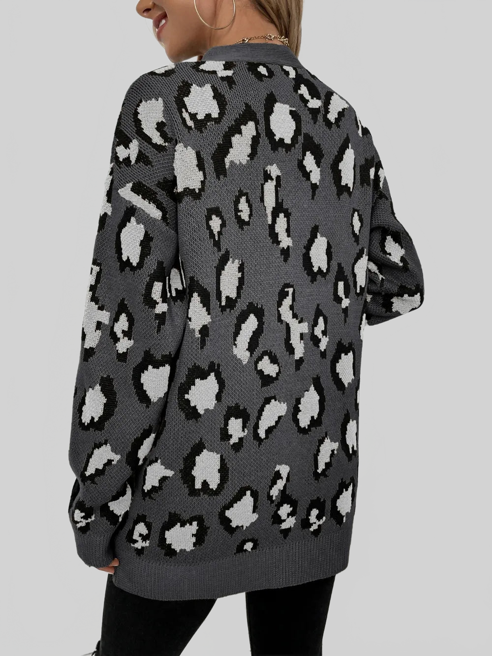 Women Leopard Open Front Dropped Shoulder Cardigan nicholesgifts
