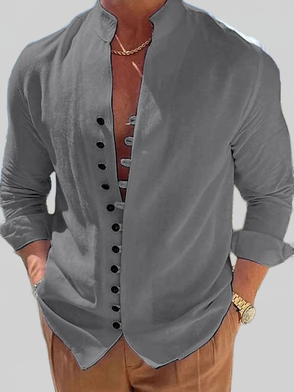 Men's Full Size Button Front Long Sleeve Shirt Plus Size nicholesgifts