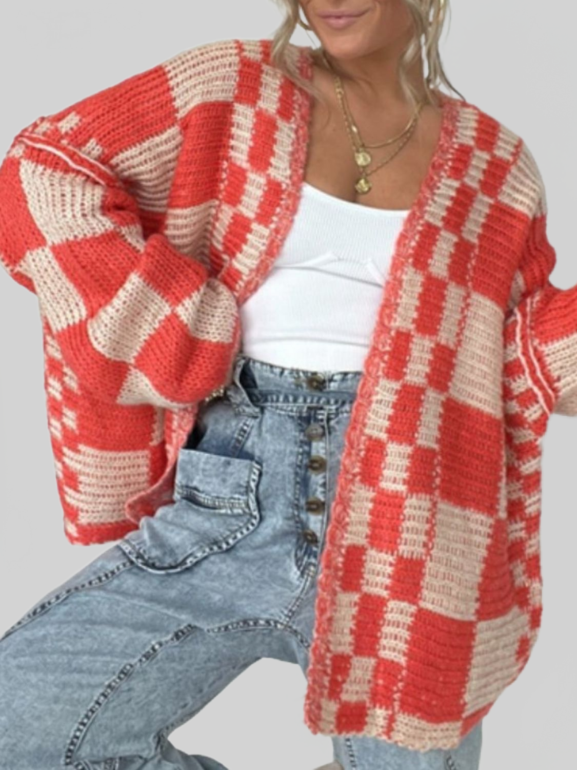 Women Plaid Open Front Long Sleeve Cardigan Sweater NicholesGifts