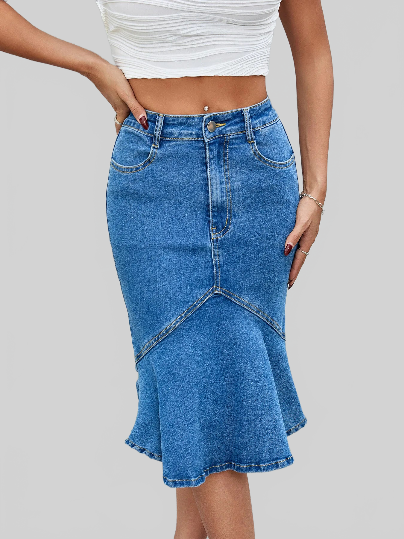 High Waist Mermaid Hem Denim Skirt nicholesgifts