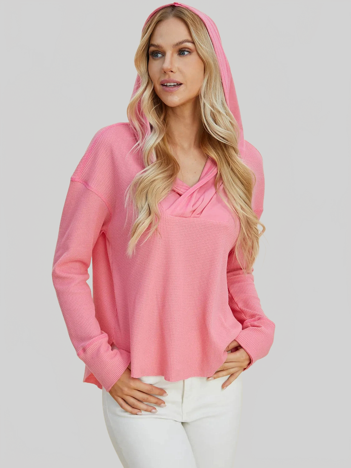 Double Take Full Size High-Low Dropped Shoulder Long Sleeve Hoodie NicholesGifts