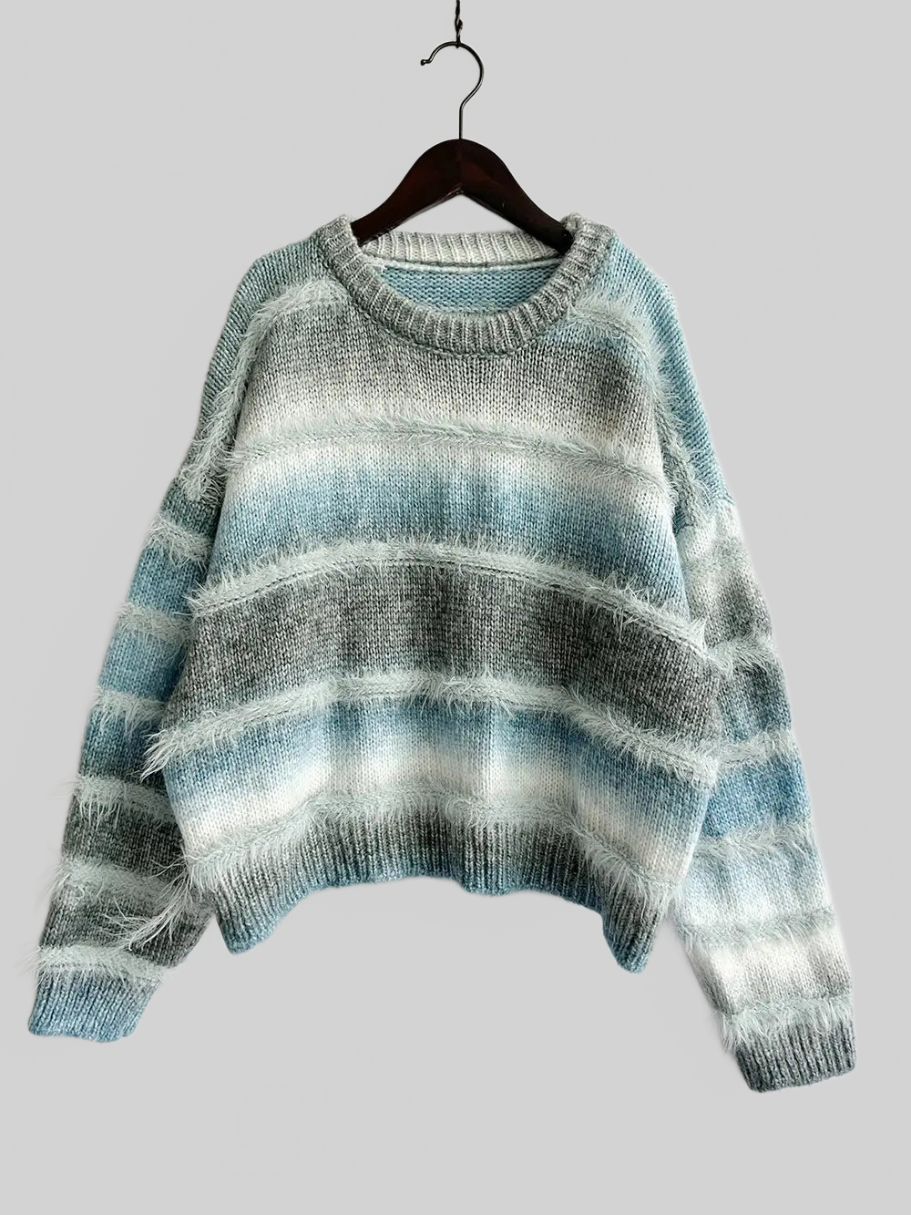 Women Striped Round Neck Long Sleeve Pullover Sweater nicholesgifts